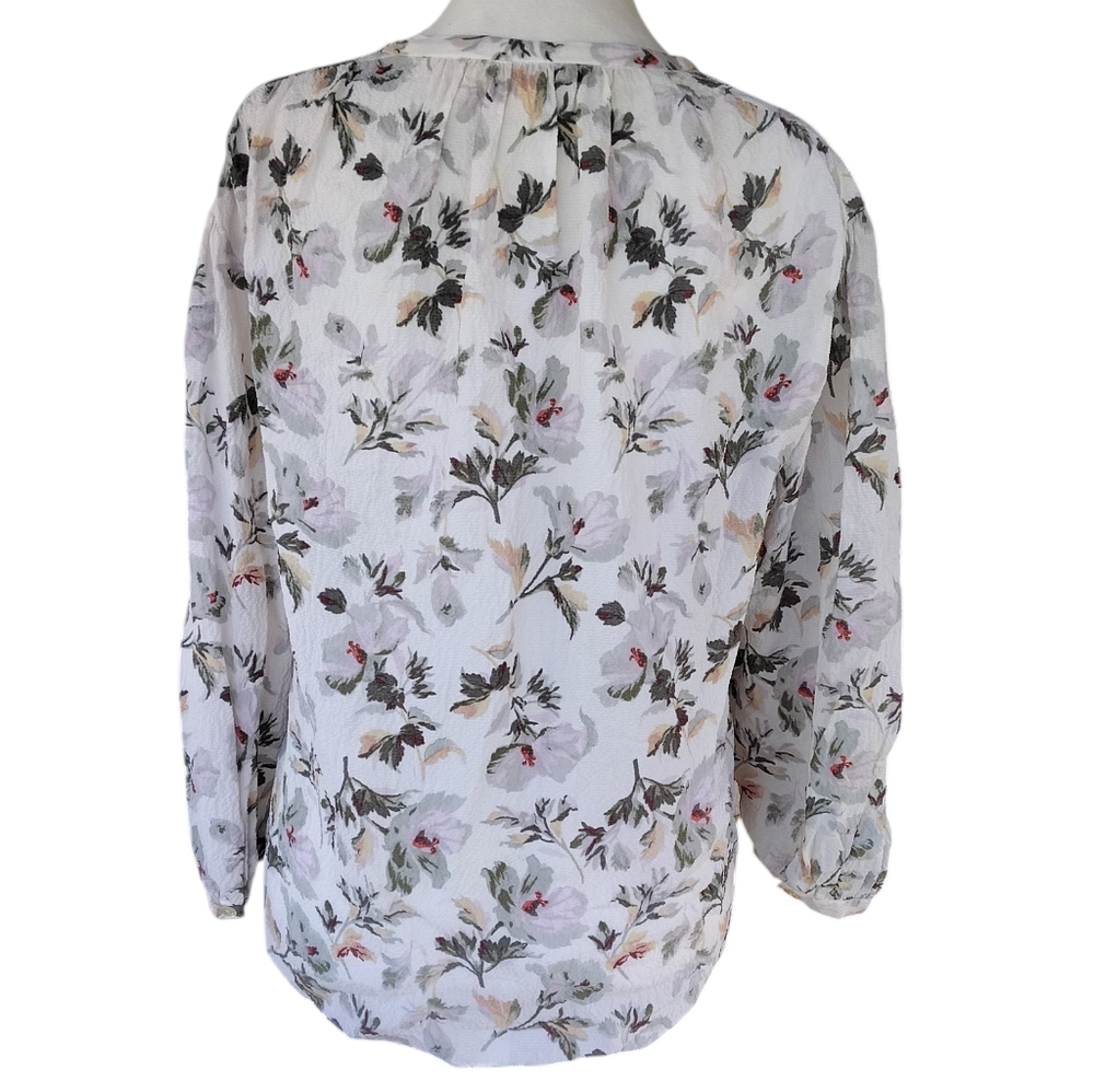 Rebecca Taylor Floral Hammered Silk Peasant Blouse Flowy Size 4 - Picture 5 of 9
